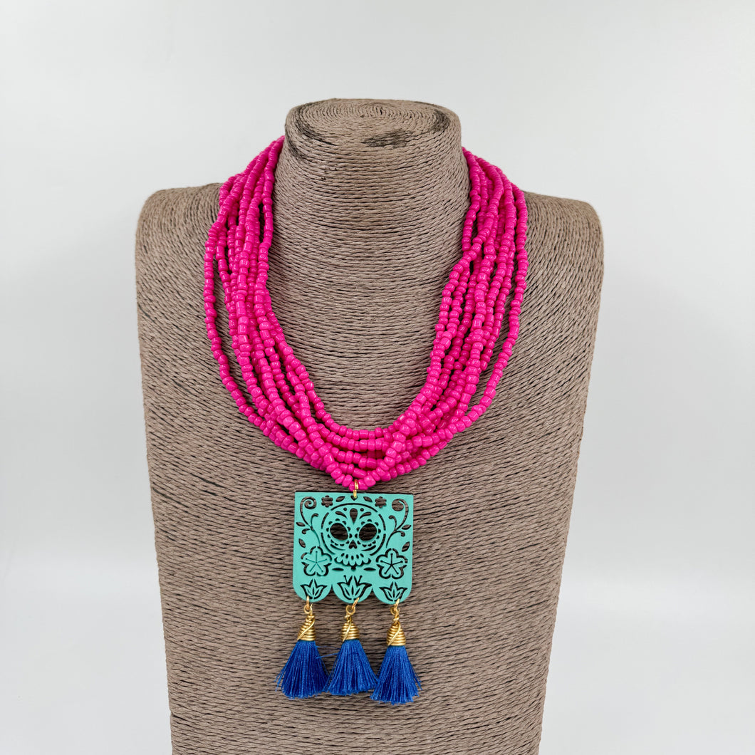 Collar mictlan Rosa mexicano