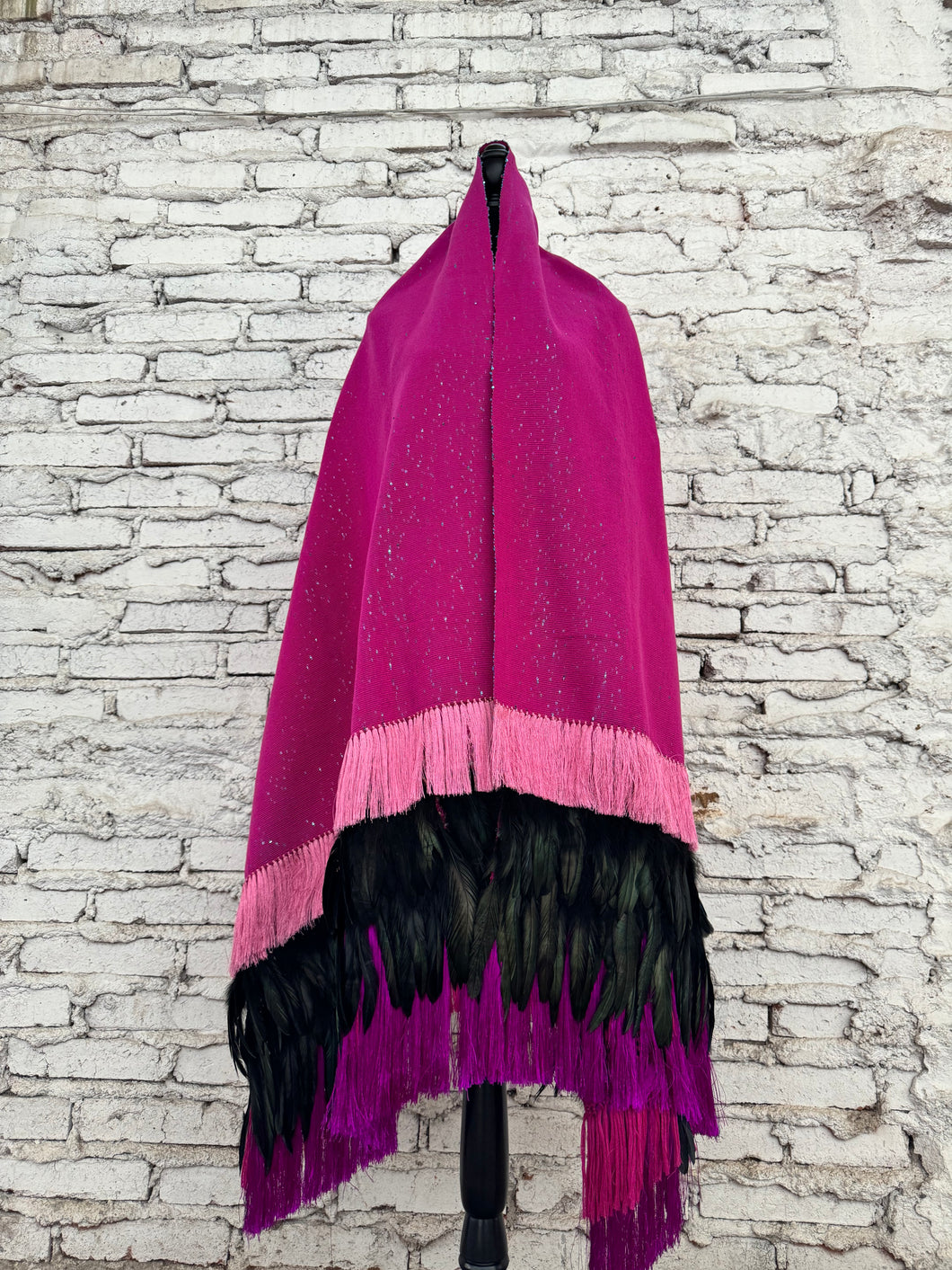 Rebozo rosa mexicano plumas